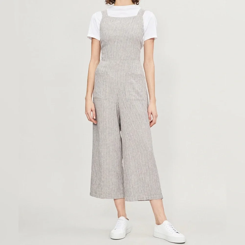 FREE PEOPLE ‘Off The Shore’ Linen Blend Striped Wide Leg Jumpsuit Women’s Size 2 - Picture 3 of 12